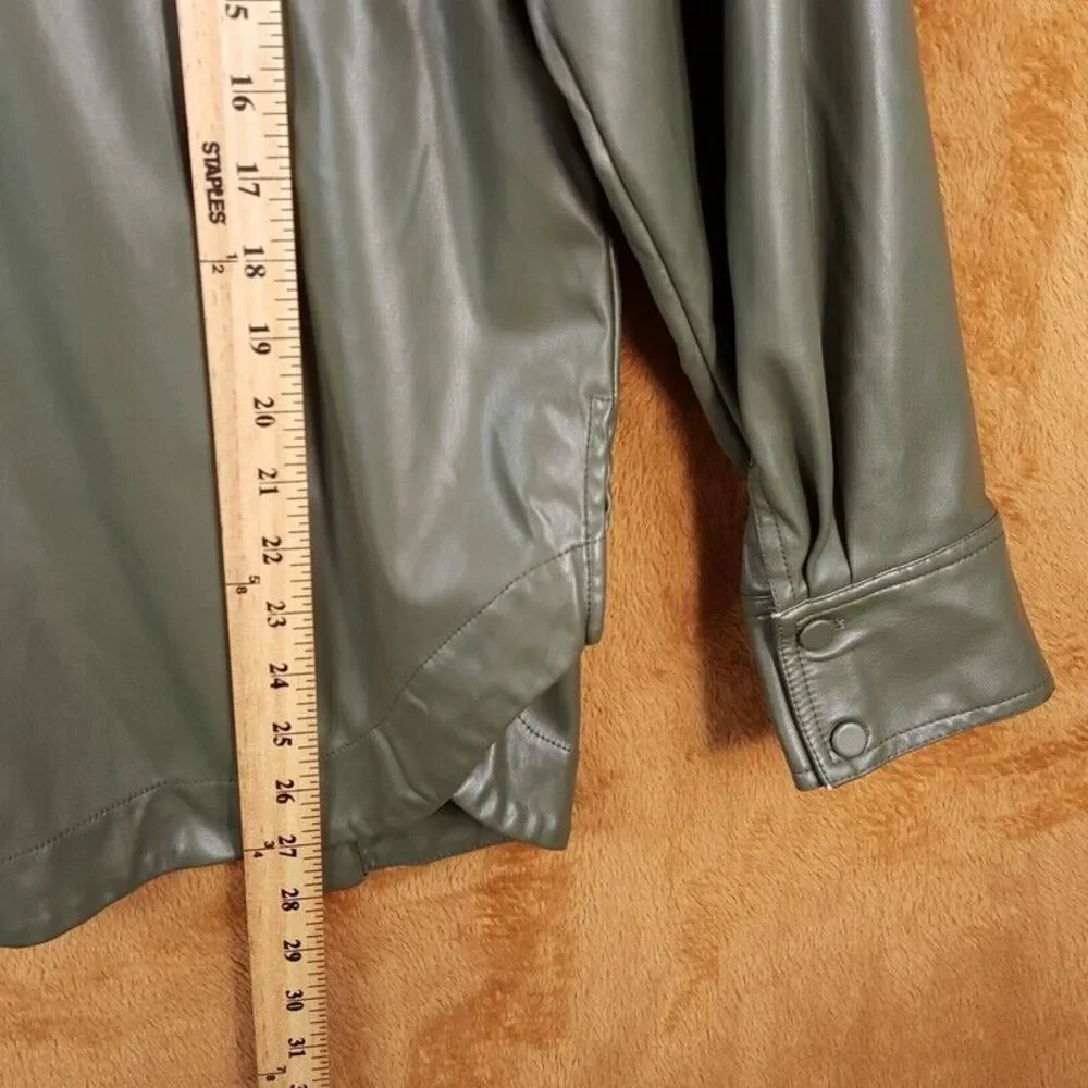 NICHOLAS Jacket Womens Size 6 Green Faux Leather Button Up Shirt ARETHA Shacket